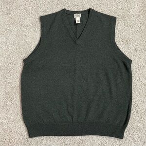CLASSIC Men's LL BEAN Olive Green PURE LAMBSWOOL V-Neck SWEATER VEST  XL